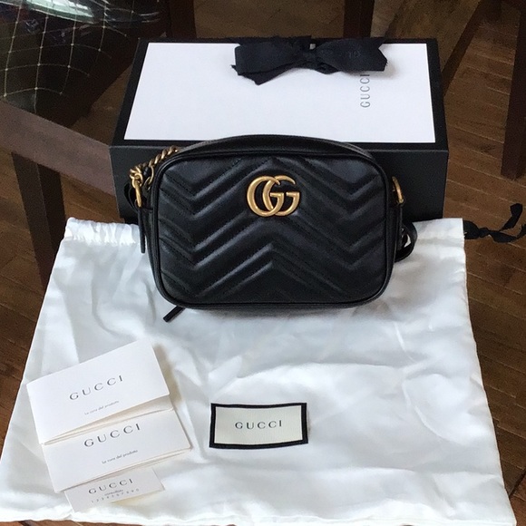 GG Marmomt Matallase Black Leather Mini Crossbody - Picture 6 of 7